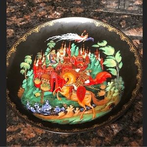Russian Collector Plate by Palekh Artist Glen Lyubimov Poem by A.S. Pushkin